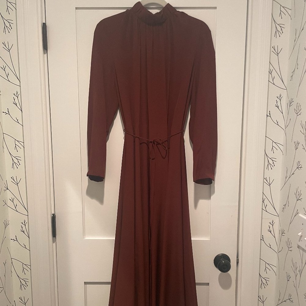 Scanlan Theodore Silk Gather Neck Dress in Burgundy